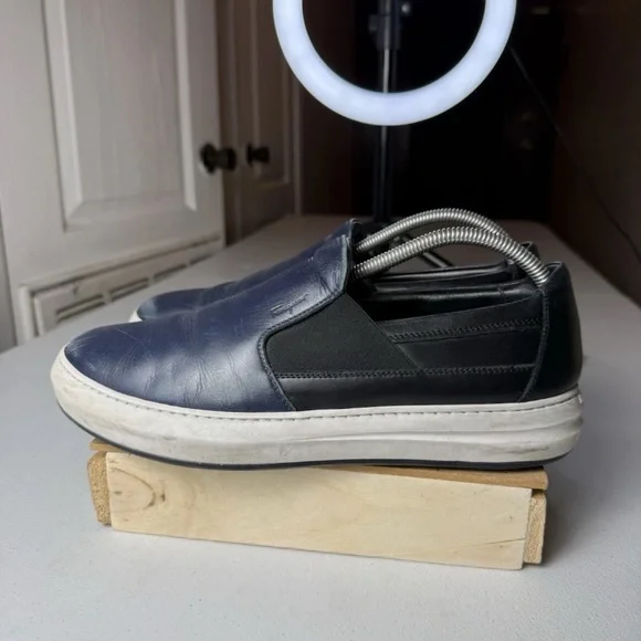 Salvatore Ferragamo Men Sz 8.5 EE Loafers navy leather uppers slip-on sneakers - Picture 10 of 13